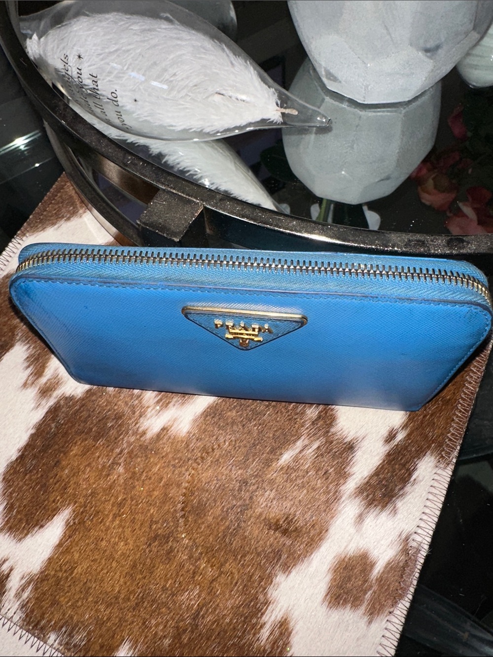 Prada Saffiano Zip Wallet in Blue with Silver Logo - Picture 8 of 11